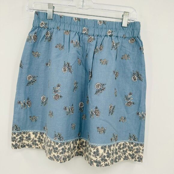 LOFT Size XSP Dusty Blue Floral Print Boho Linen Mini Skirt w/ Pockets - Picture 7 of 9